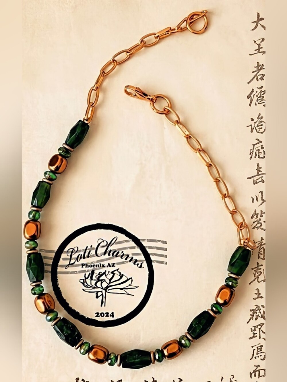 Large Genuine Green Jade Barrel, Picasso Bead, And Gold Nugget Bead Necklace